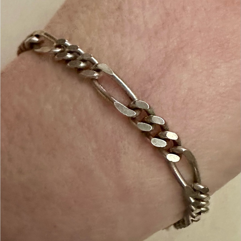 Sterling Silver Figaro Link  Bracelet Italy 925 4mm 7.7”
